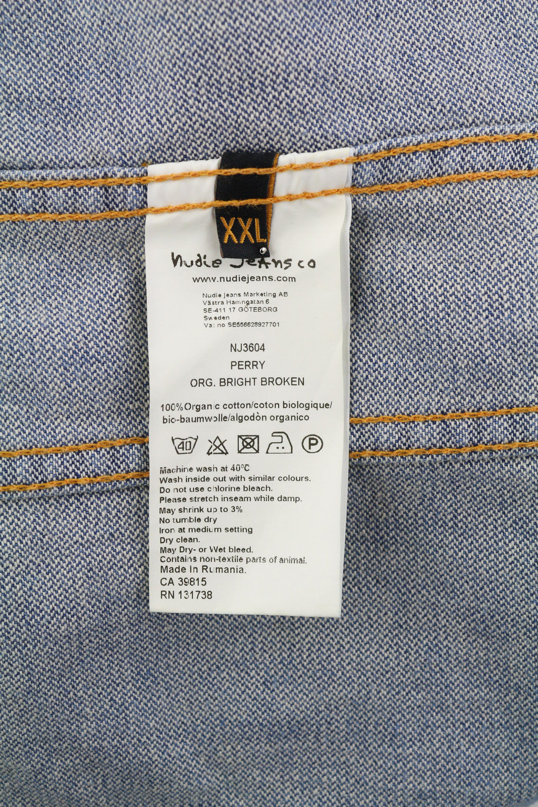 NUDIE Perry Men Jacket 2XL Organic Bright Broken Mid Blue Washed Buttoned Denim