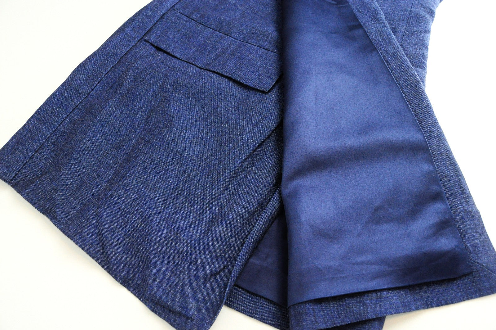 SUISTUDO Orion Womens Top UK8 Sleeveless Blue Linen Wool V-Neck Lined Dress