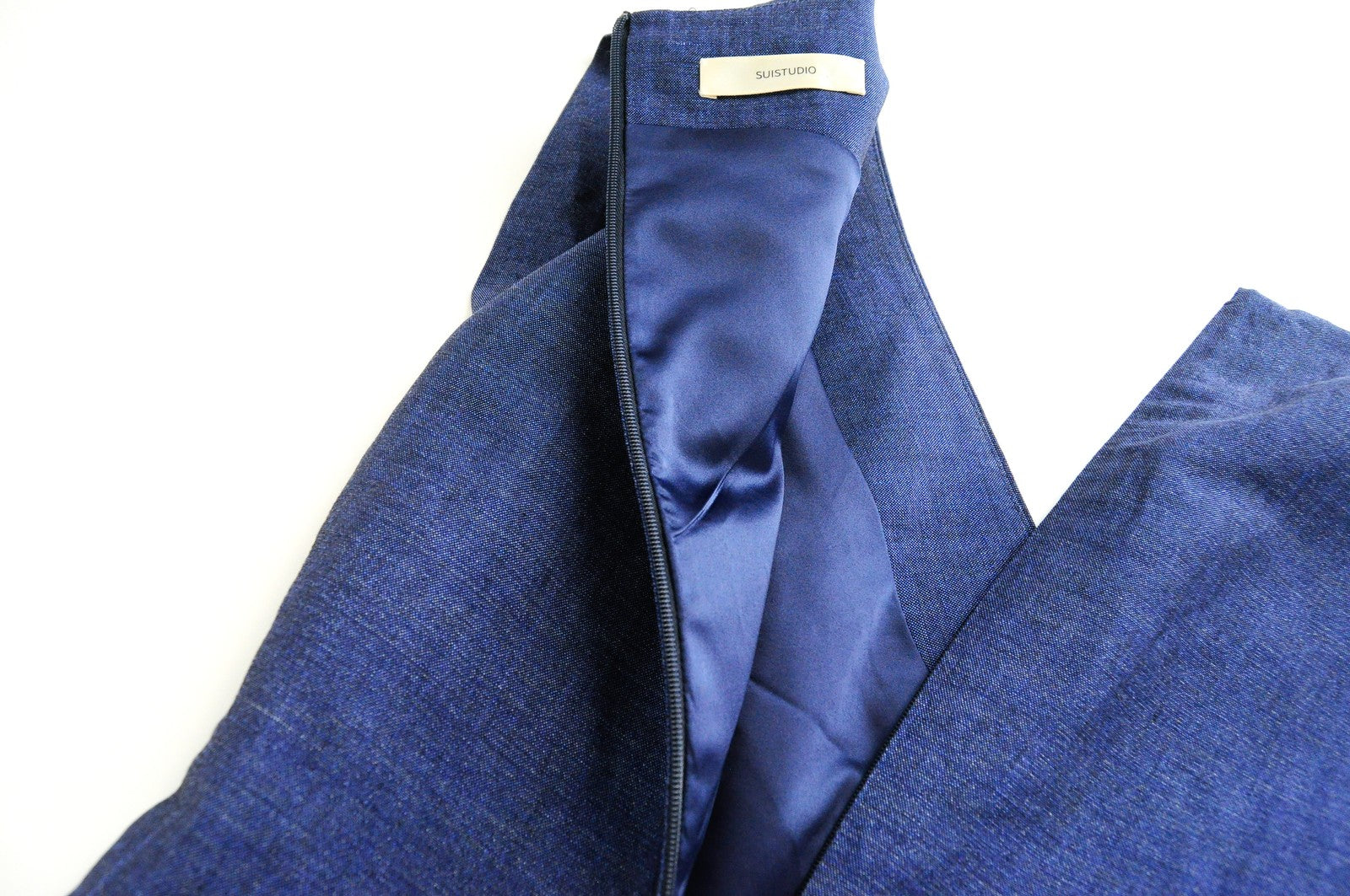 SUISTUDO Orion Womens Top UK8 Sleeveless Blue Linen Wool V-Neck Lined Dress