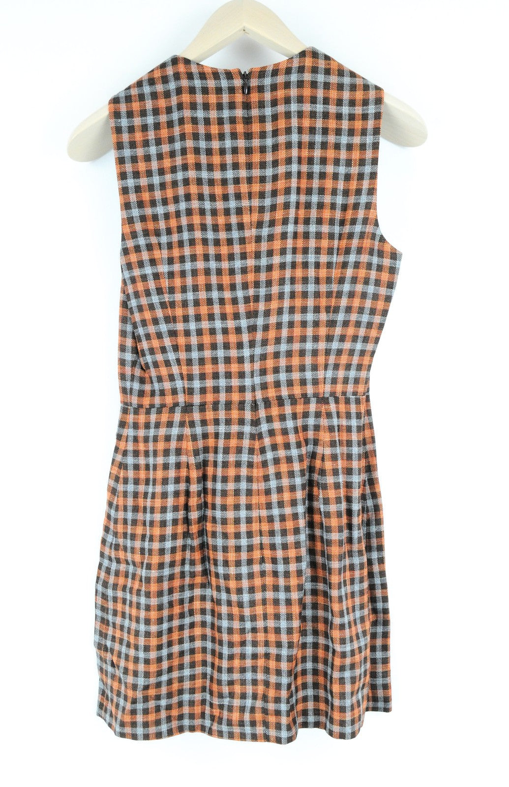 SUISTUDO Don Womens Dress UK8 Sleeveless Checked Wool Silk Linen Lined Orange