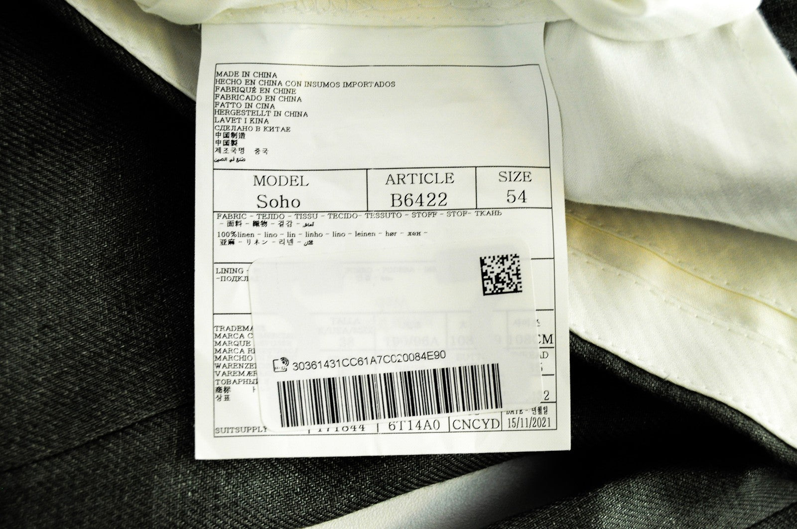 SUITSUPPLY Soho Mens Trousers UK38R Grey  Linen Dress Pleated Dress