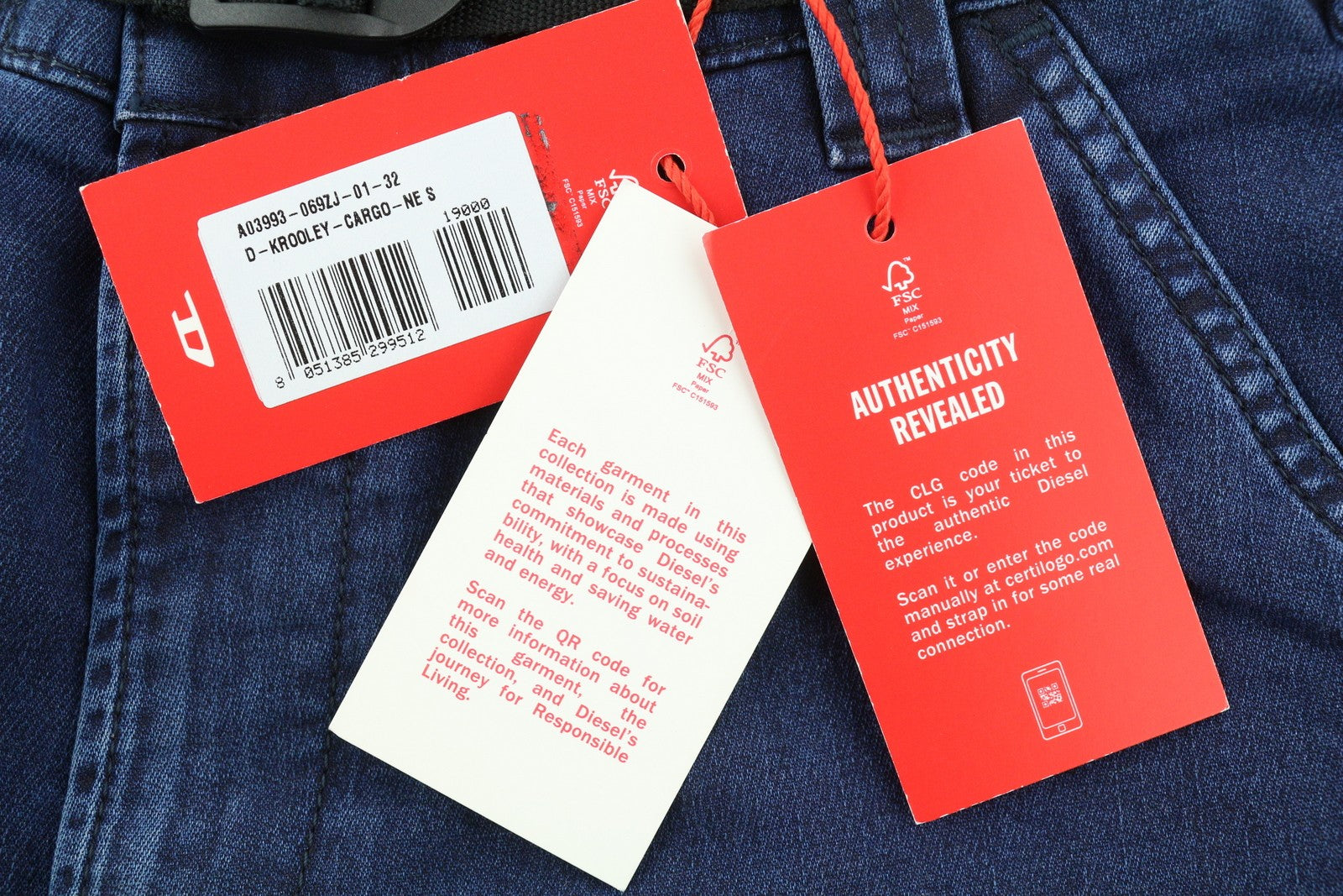 DIESEL D-Krooley-Cargo-Ne 069ZJ Men Jeans W32 Belted Tapered Blue RRP€295