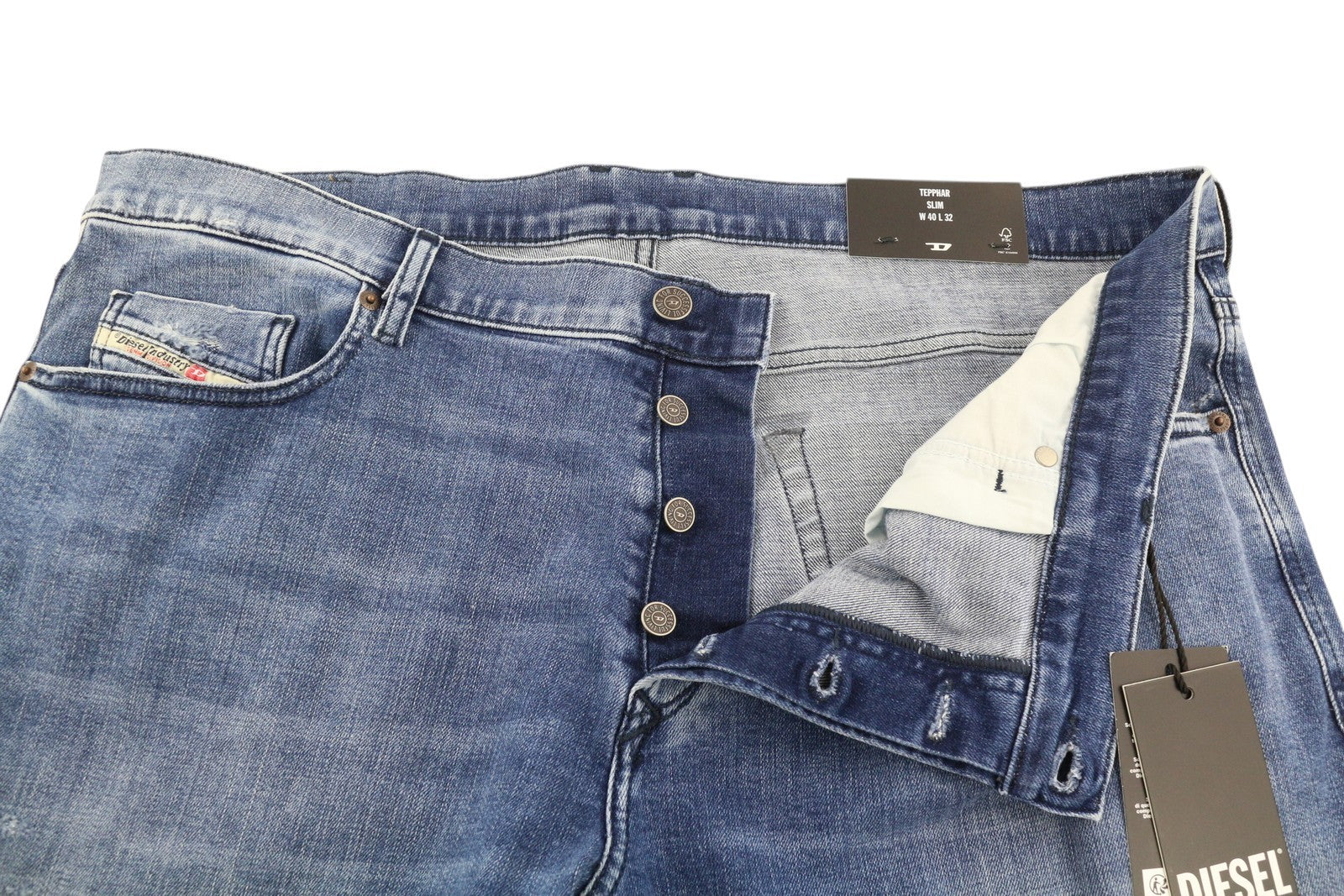 DIESEL Tepphar R4K92 Men Jeans W40/L32 Slim Fit Button Fly Washed Blue RRP€250