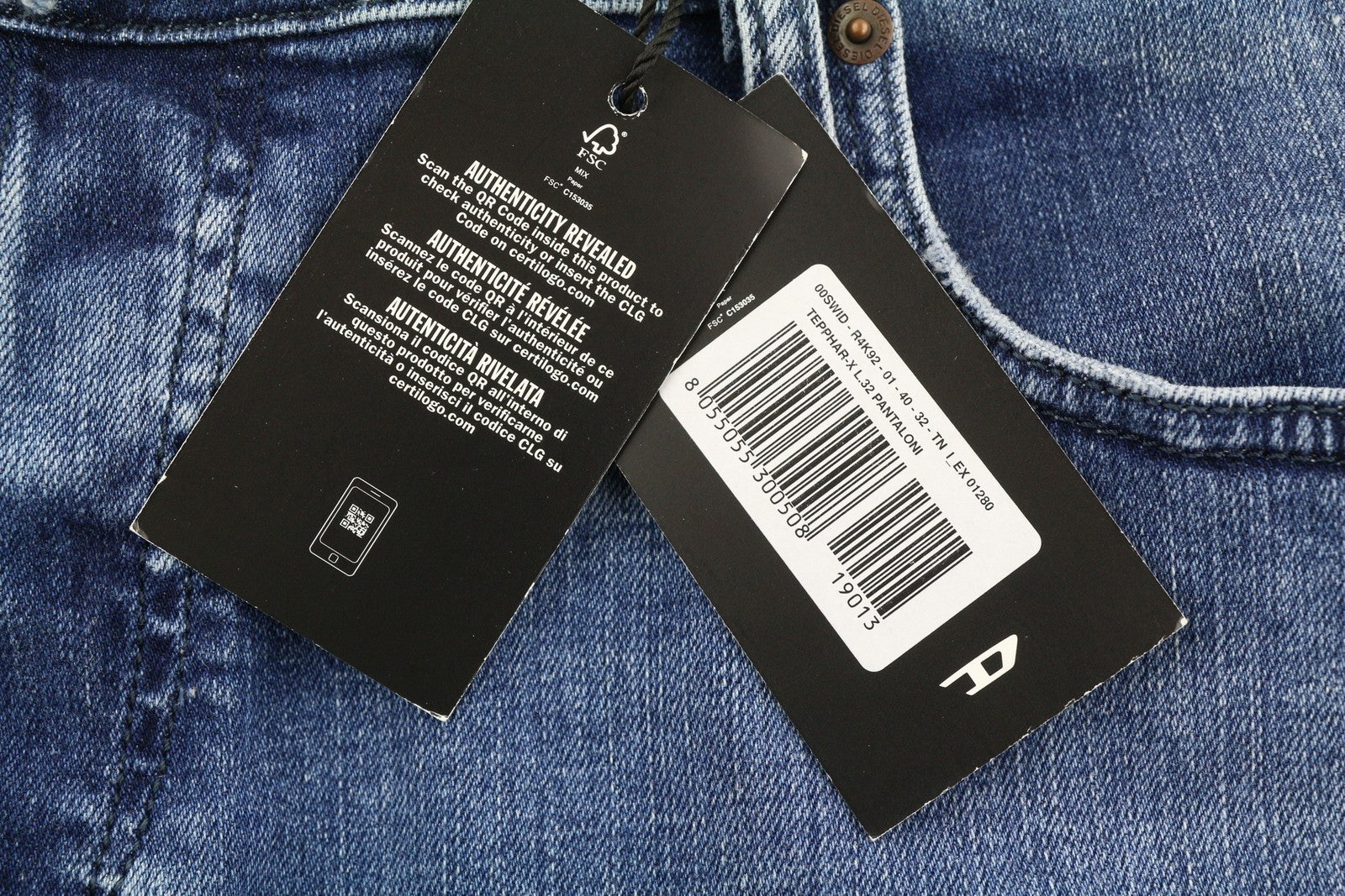 DIESEL Tepphar R4K92 Men Jeans W40/L32 Slim Fit Button Fly Washed Blue RRP€250