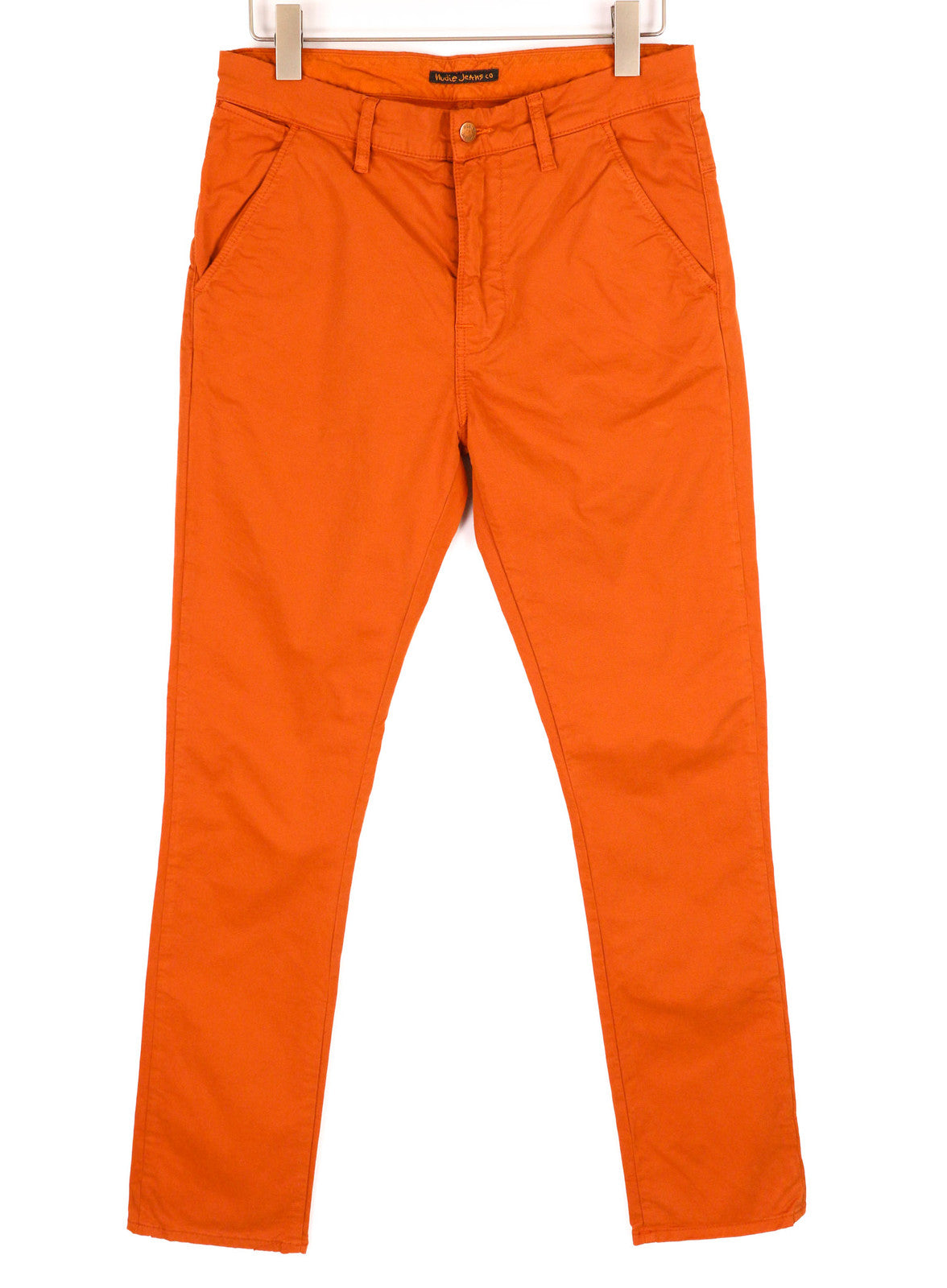 NUDIE JEANS Khaki Slim Men Trousers W31/L32 Organic Warm Orange Zip Casual Chino