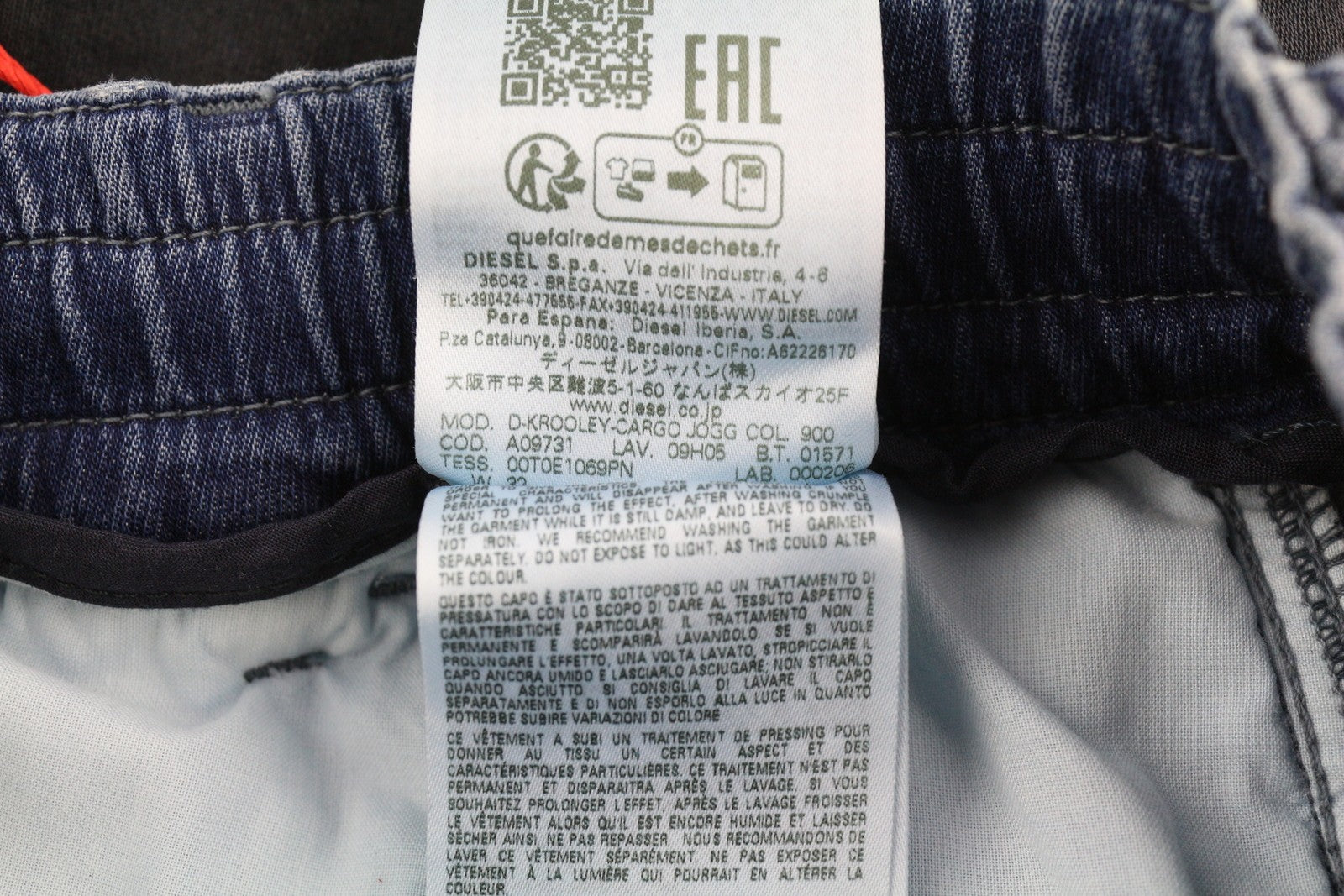 DIESEL D-Krooley-Cargo Jogg 09H05 Men Jeans W32 Elastic Waist RRP€350 Dark Blue