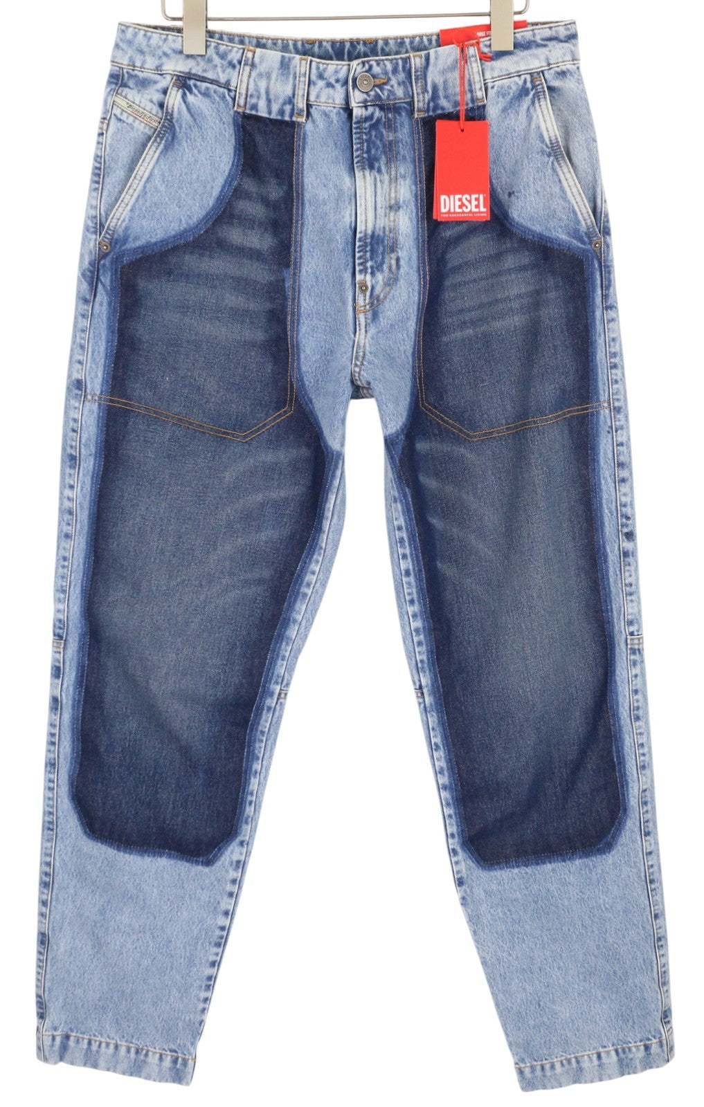 DIESEL P-5-D 0GHAW Men Jeans W32 Loose Fit Tapered Leg Zip Washed Blue RRP€425