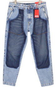 DIESEL P-5-D 0GHAW Men Jeans W32 Loose Fit Tapered Leg Zip Washed Blue RRP€425