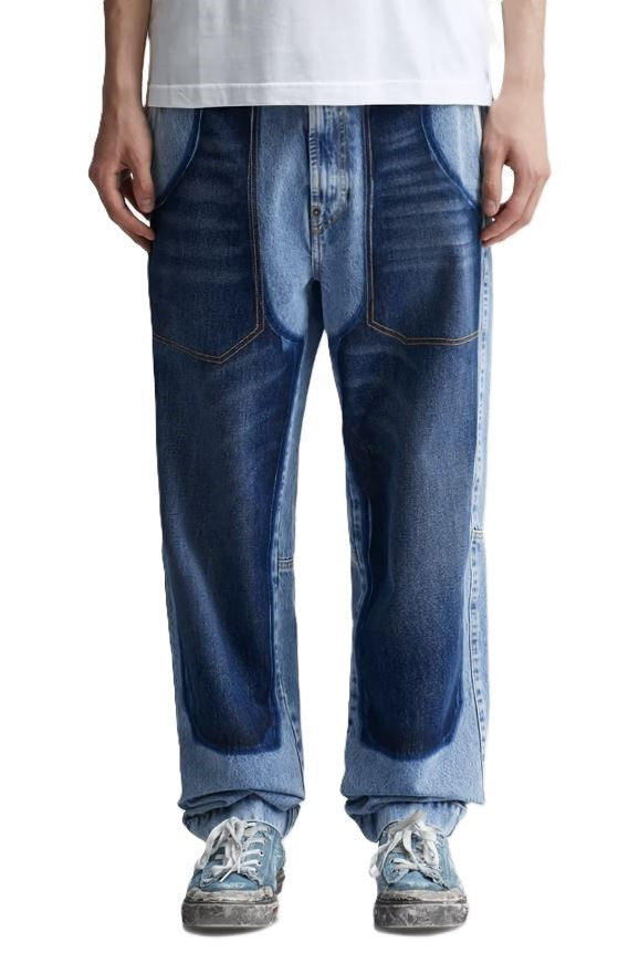 DIESEL P-5-D 0GHAW Men Jeans W32 Loose Fit Tapered Leg Zip Washed Blue RRP€425