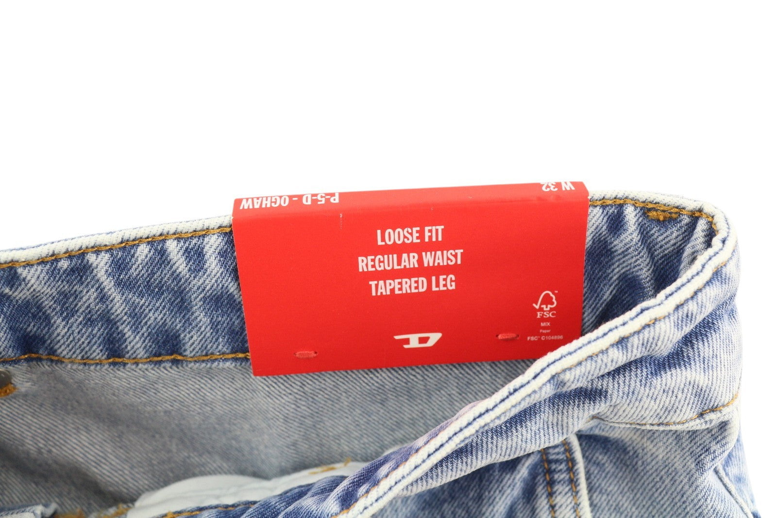 DIESEL P-5-D 0GHAW Men Jeans W32 Loose Fit Tapered Leg Zip Washed Blue RRP€425