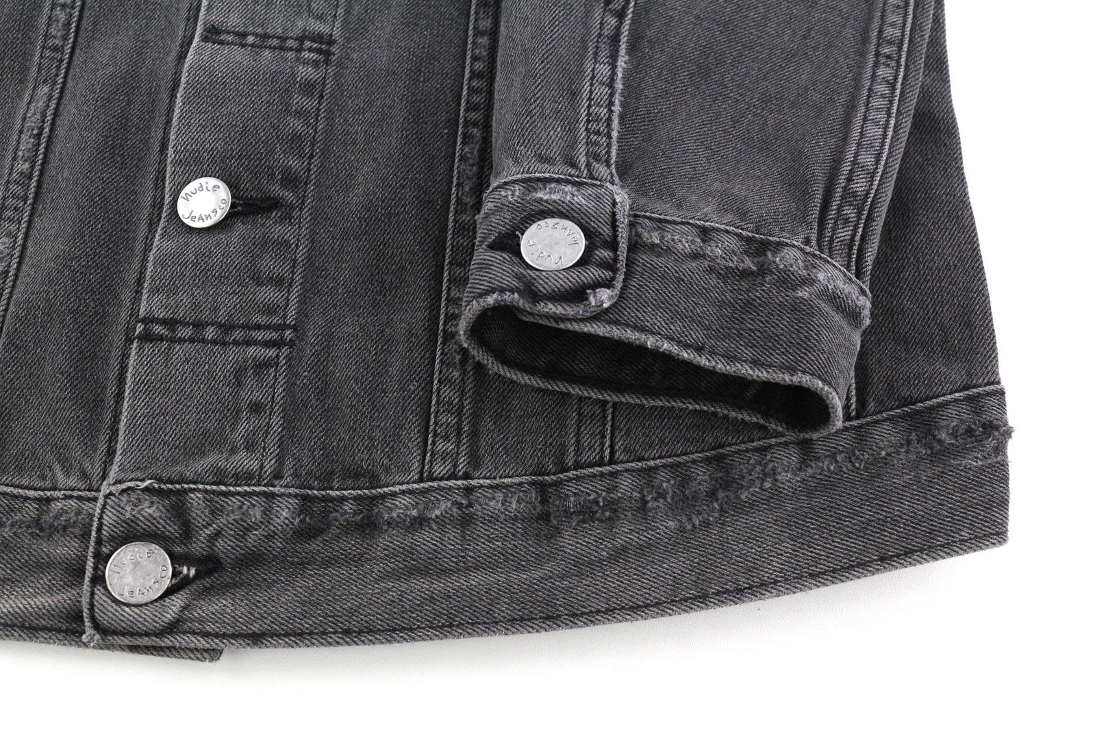 NUDIE Billy Men Jacket S Shimmering Shist Denim Washed Ripped Button Up Grey