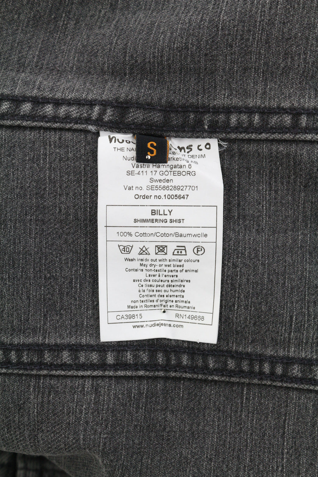 NUDIE Billy Men Jacket S Shimmering Shist Denim Washed Ripped Button Up Grey