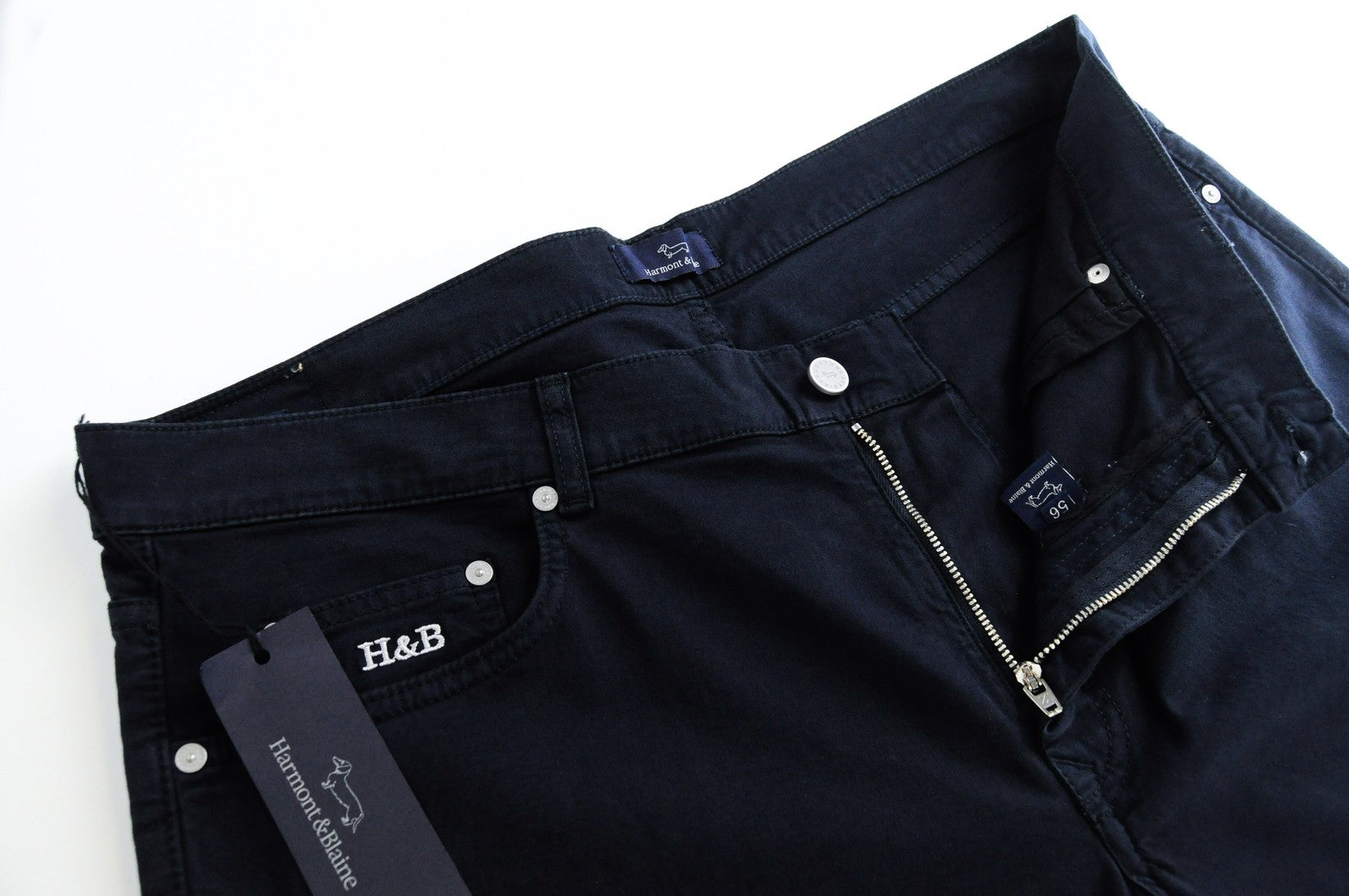 HARMONT & BLAINE Mens 56 Trousers Navy Cotton Stretchy Chino 5-Pocket Casual