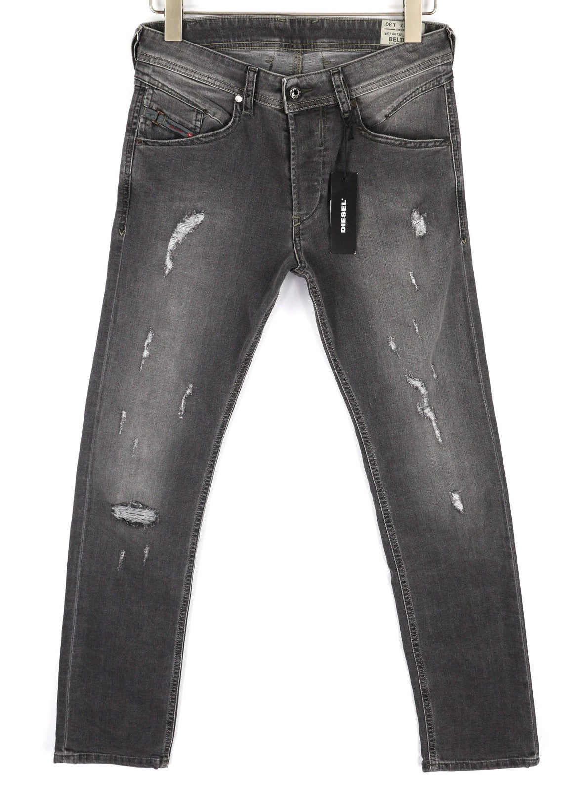 DIESEL Belther 0673P Mens Jeans W27/L30 Regular Slim Tapered Distress Buttoned