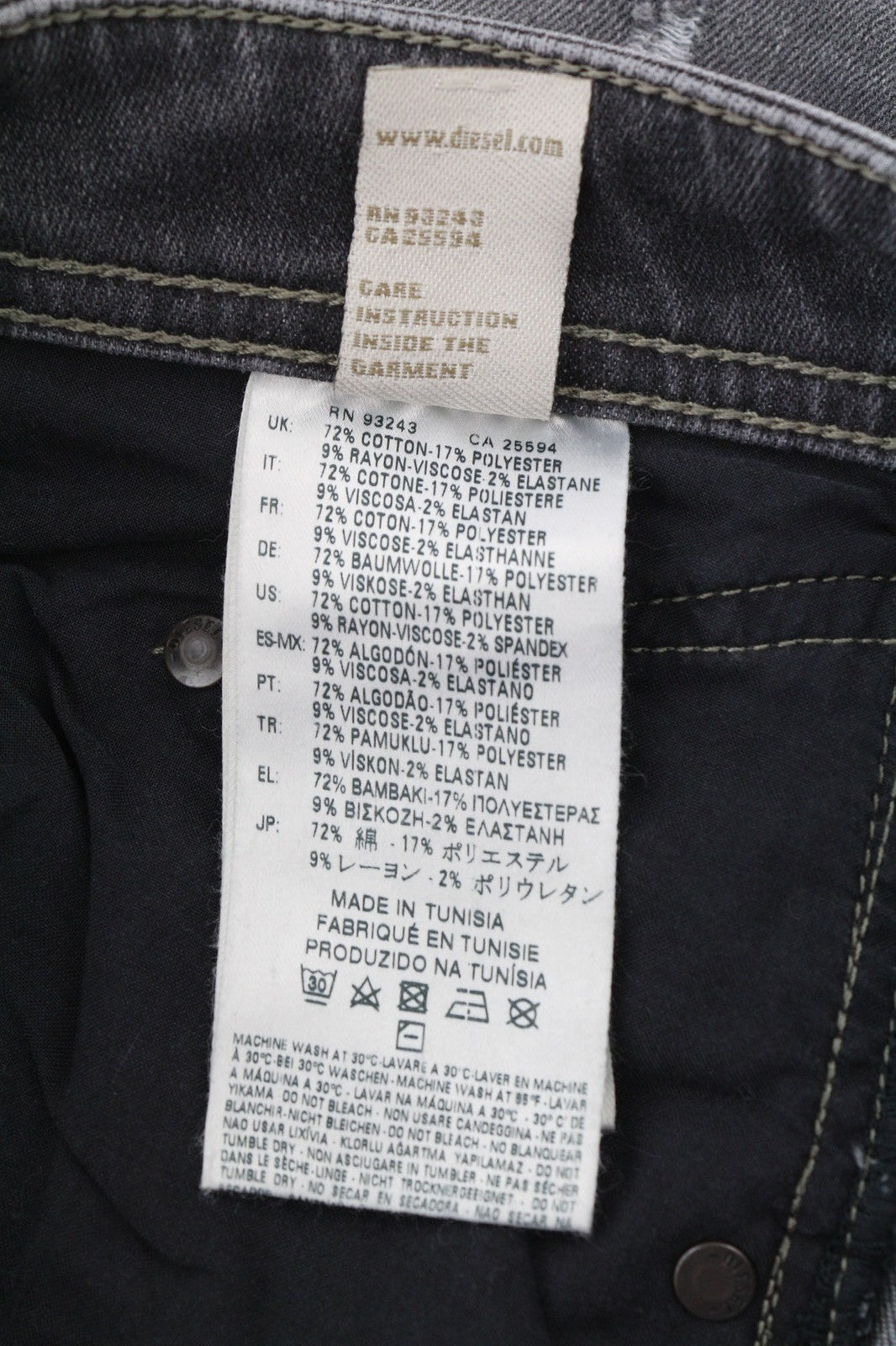 DIESEL Belther 0673P Mens Jeans W27/L30 Regular Slim Tapered Distress Buttoned