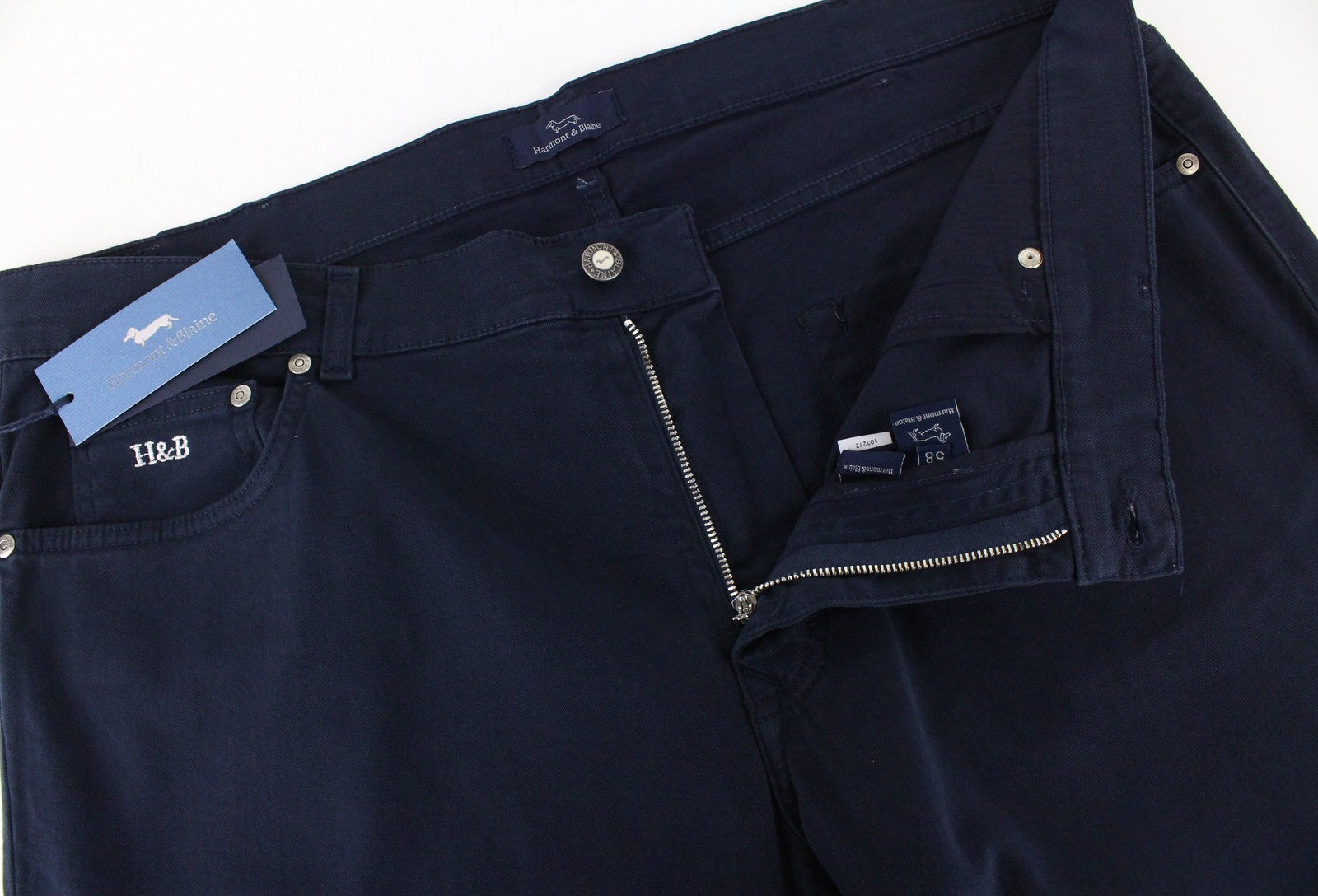 HARMONT & BLAINE Mens 58 Trousers Navy Cotton Stretchy 5-Pocket Narrow Casual