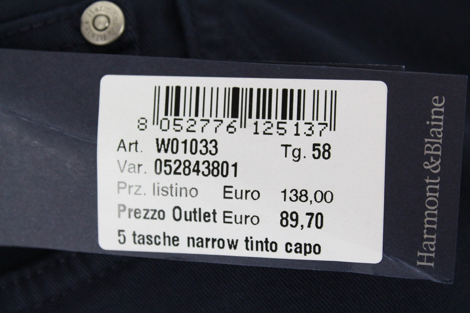 HARMONT & BLAINE Mens 58 Trousers Navy Cotton Stretchy 5-Pocket Narrow Casual