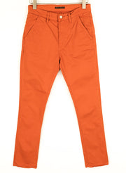 NUDIE JEANS Khaki Slim Men Trousers W28/L30 Organic Warm Orange Zip Casual Chino