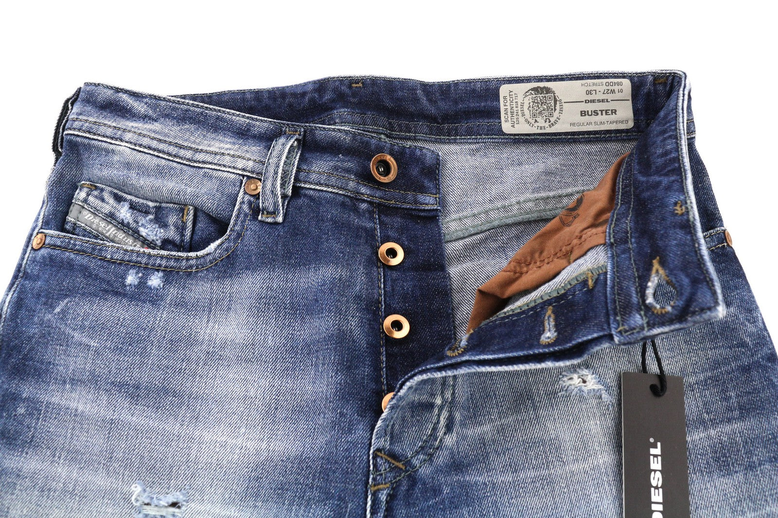 DIESEL Buster 084DD Mens Jeans W27/L30 Regular Slim Tapered Stretch Washed Blue