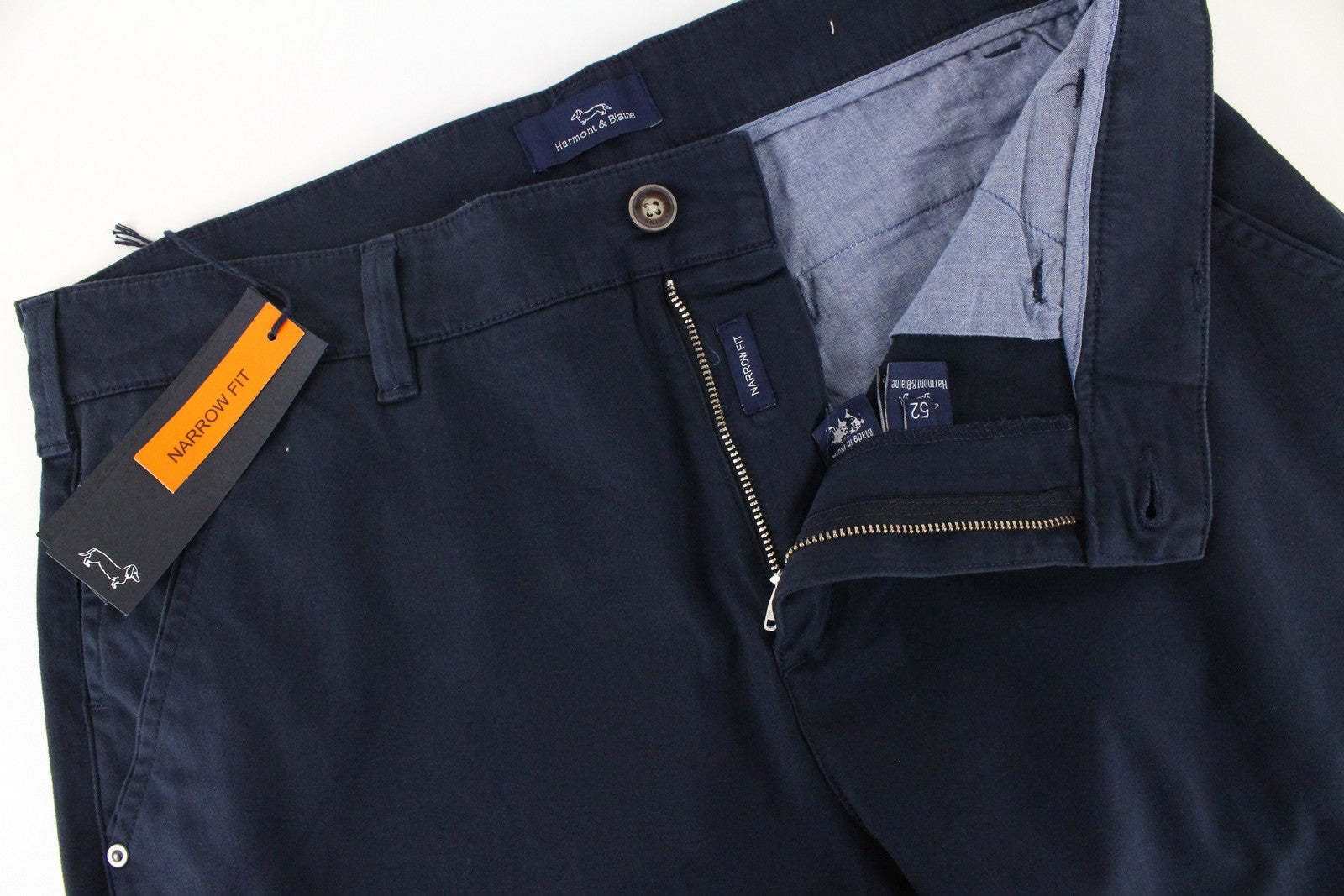 HARMONT & BLAINE Mens 52 Trousers Navy Cotton Stretchy Narrow  Slit Pocket