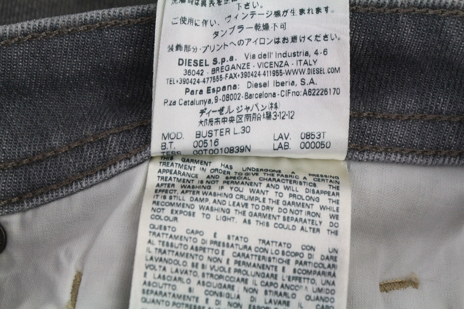 DIESEL Buster 0853T Mens Jeans W27/L30 Regular Slim Tapered Stretch Washed Grey