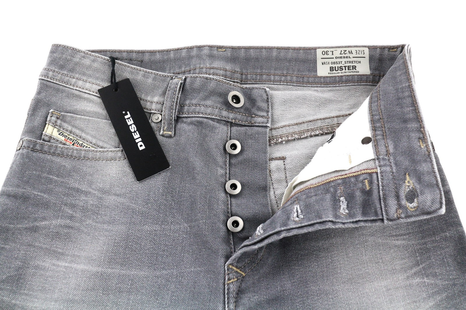 DIESEL Buster 0853T Mens Jeans W27/L30 Regular Slim Tapered Stretch Washed Grey