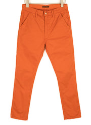NUDIE JEANS Khaki Slim Men Trousers W30/L30 Organic Warm Orange Zip Casual Chino