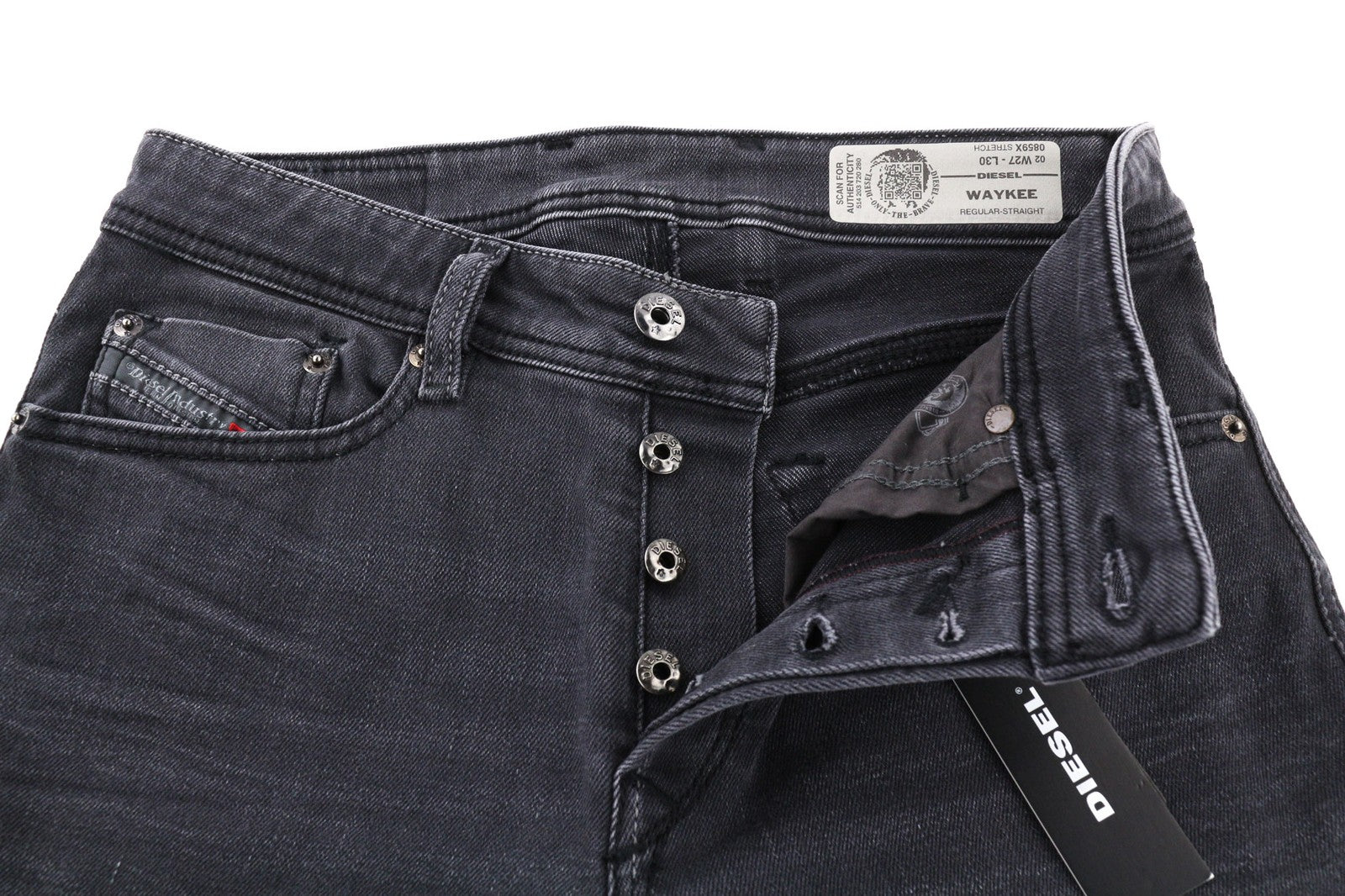 DIESEL Waykee 0859X Mens Jeans W27/L30 Regular Straight Stretchy Buttoned Dark
