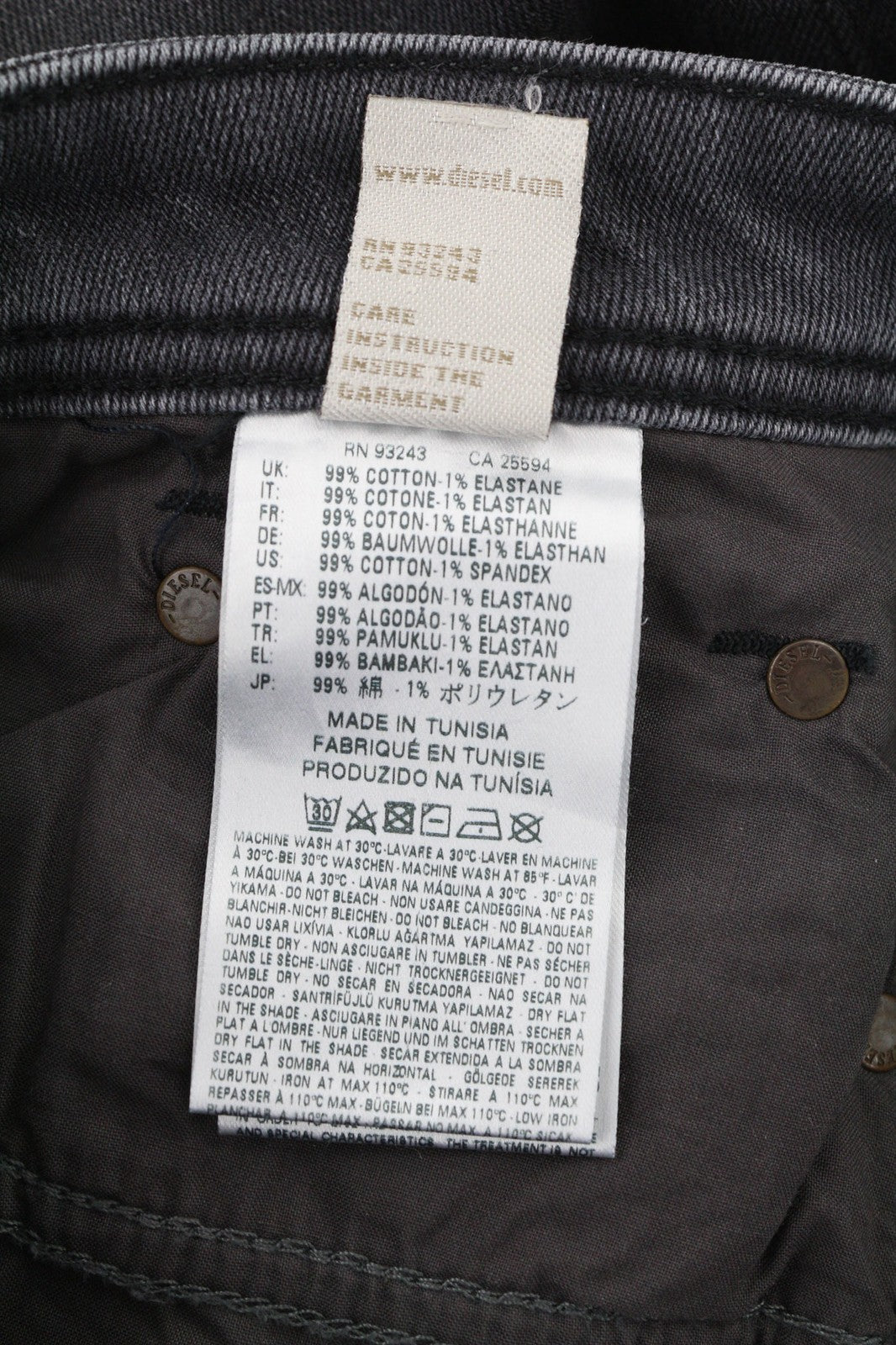 DIESEL Waykee 0859X Mens Jeans W27/L30 Regular Straight Stretchy Buttoned Dark