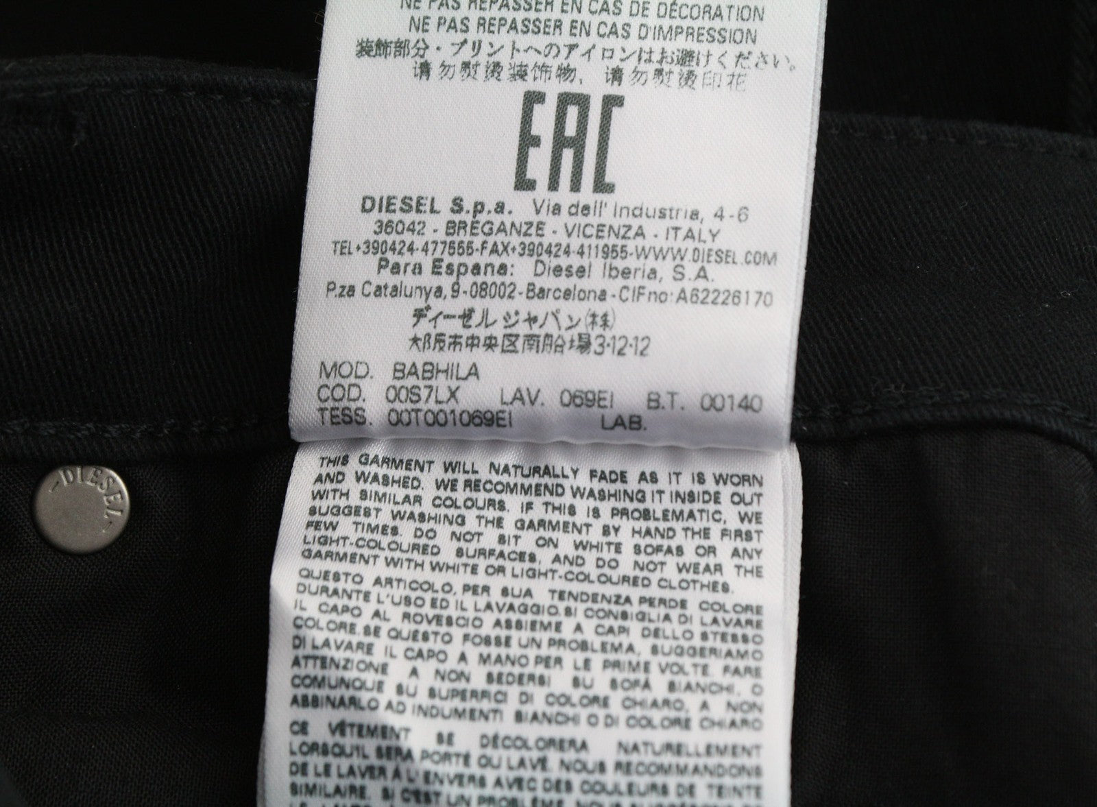 DIESEL Babhila 069EI Womens Jeans W27 Black Slim Regular Waist Stretch Buttoned