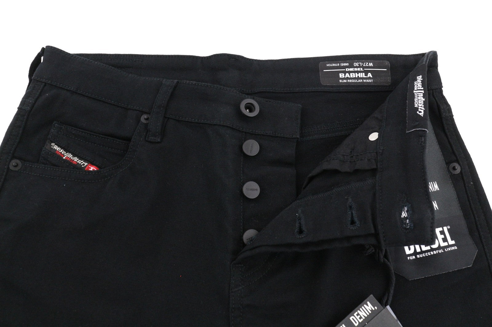 DIESEL Babhila 069EI Womens Jeans W27 Black Slim Regular Waist Stretch Buttoned