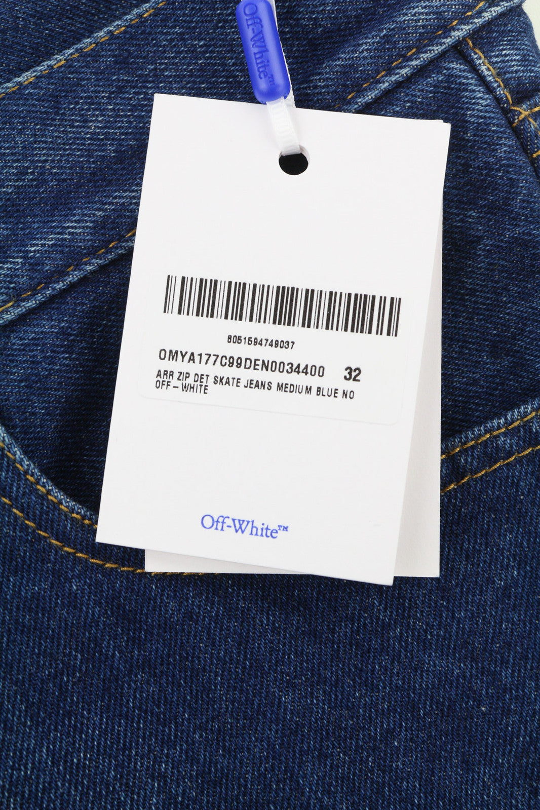 OFF-WHITE ARR Zip Det Skate Men Jeans W32 Blue Buttoned Pockets Washed RRP€650