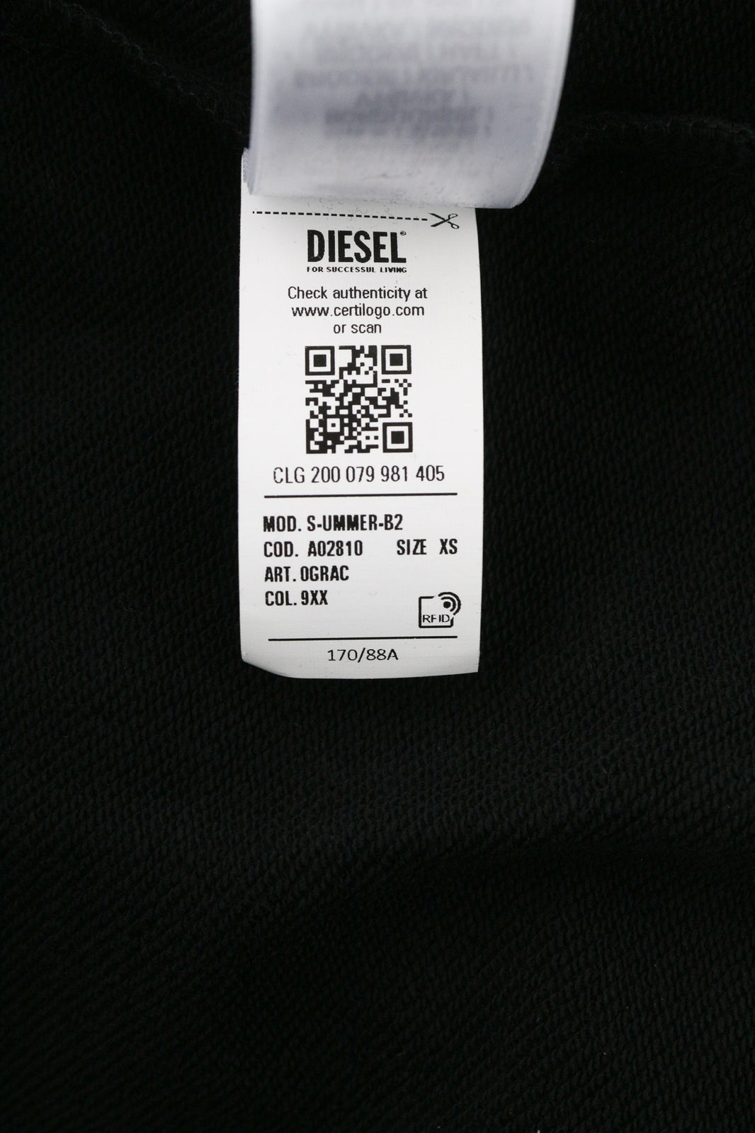 DIESEL S-Ummer-B2 Hoodie XS Black Pullover Kangaroo Pocket Unisex RRP150