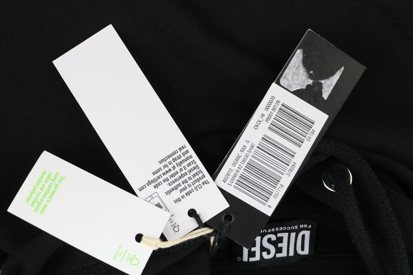 RRP150 DIESEL S-Ummer-B2 Hoodie S Black Pullover Kangaroo Pocket Unisex