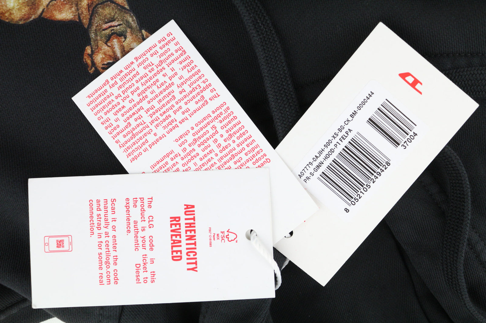 DIESEL PR-Ginn-Hood-P1 Hoodie XS Black Pullover Kangaroo Pocket Unisex RRP195