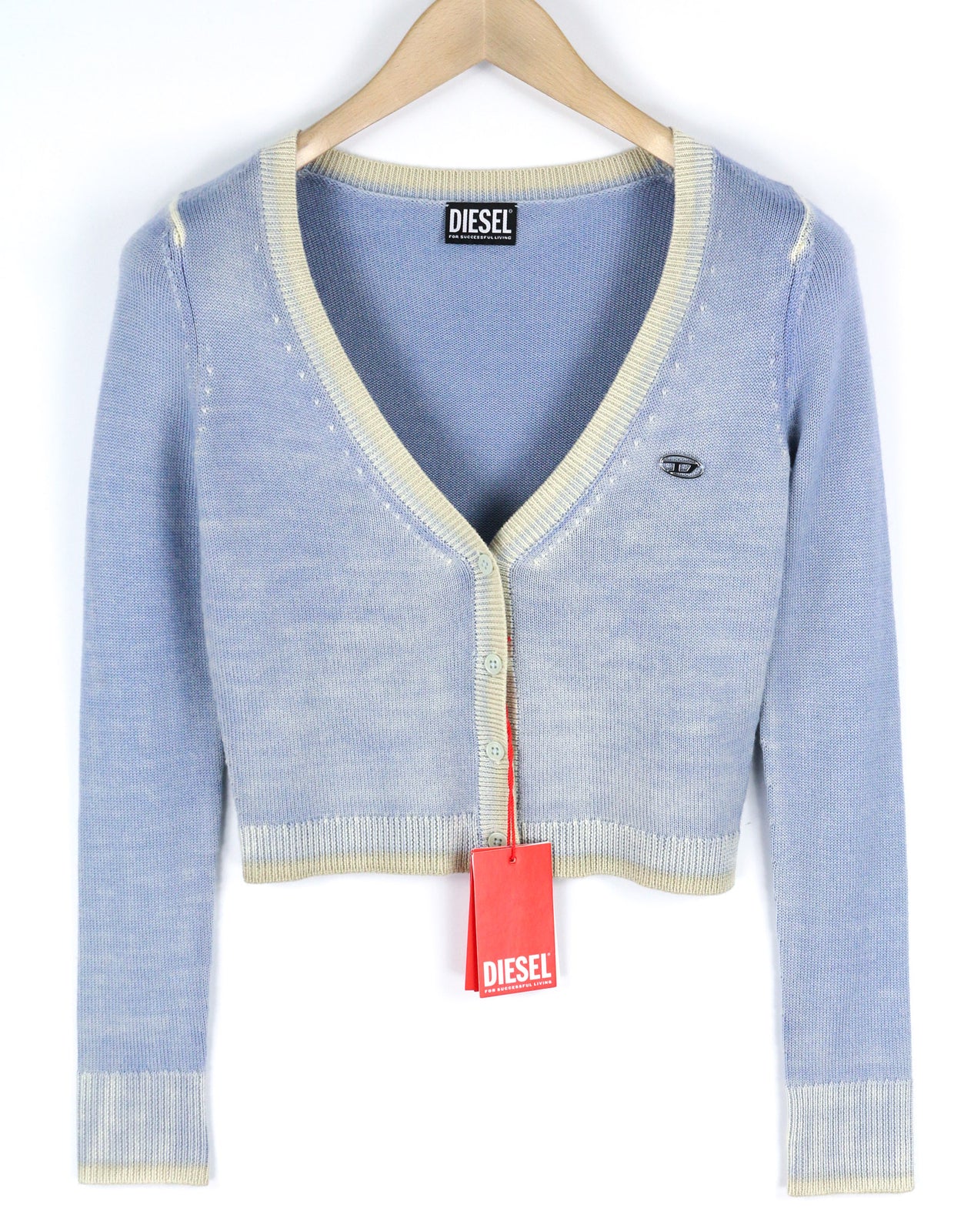 DIESEL M-Arika Women Jumper M Light Blue Washed Cardigan Wool Knitted RRP300