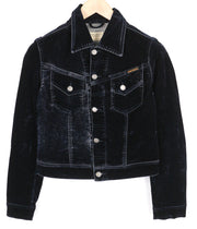 NUDIE Tove Women Jacket M Blue Velvet Collar Buttoned Dark Long Sleeve Logo