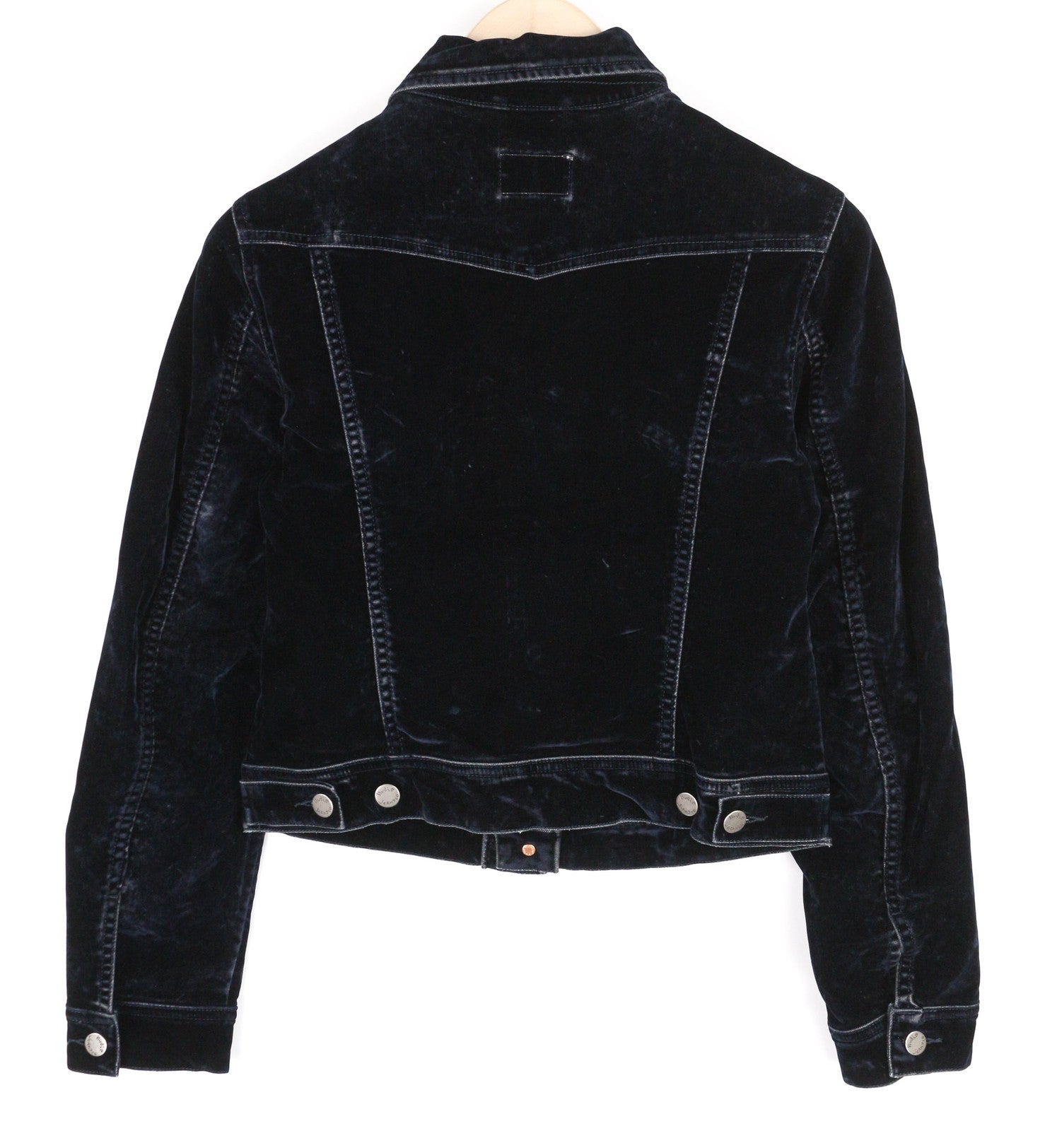 NUDIE Tove Women Jacket M Blue Velvet Collar Buttoned Dark Long Sleeve Logo