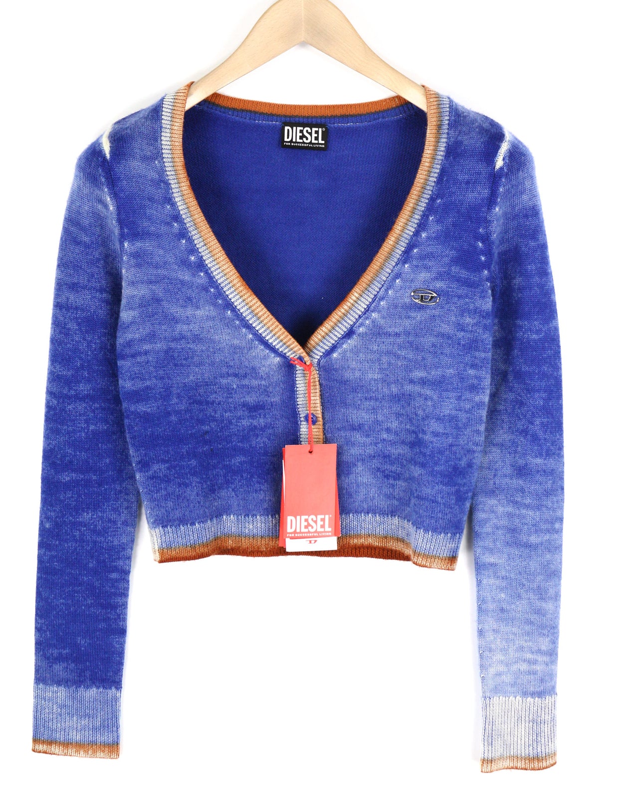 DIESEL M-Arika Women Jumper S Blue Washed Cardigan Wool Knitted Buttoned RRP€300