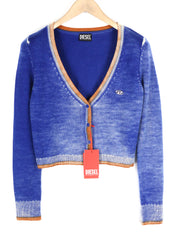 DIESEL M-Arika Women Jumper L Blue Washed Cardigan Wool Knitted Buttoned RRP€300