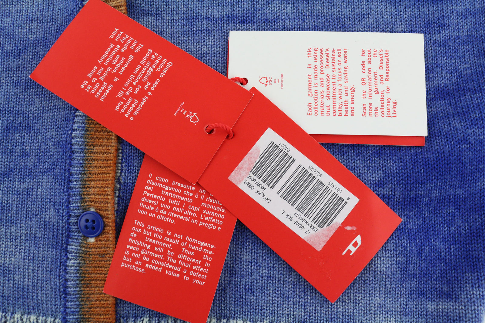 DIESEL M-Arika Women Jumper L Blue Washed Cardigan Wool Knitted Buttoned RRP€300