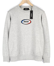 DIESEL S-Girk Men Sweatshirt S Grey Pullover Crew Neck Melange Logo Long Sleeve