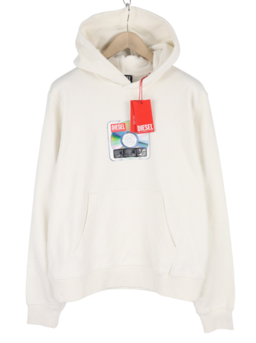 DIESEL S-Ginn-Hood-E6 Unisex Hoodie L Beige Pullover Front Logo Straps RRP€175