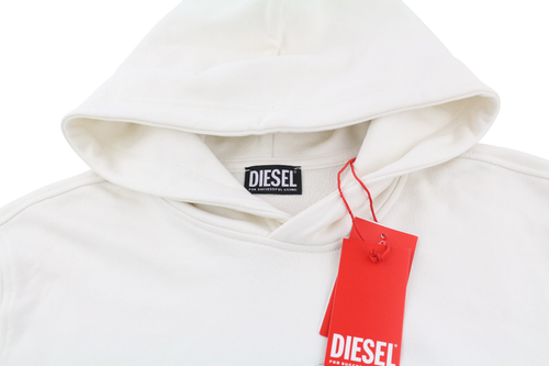 DIESEL S-Ginn-Hood-E6 Unisex Hoodie L Beige Pullover Front Logo Straps RRP€175