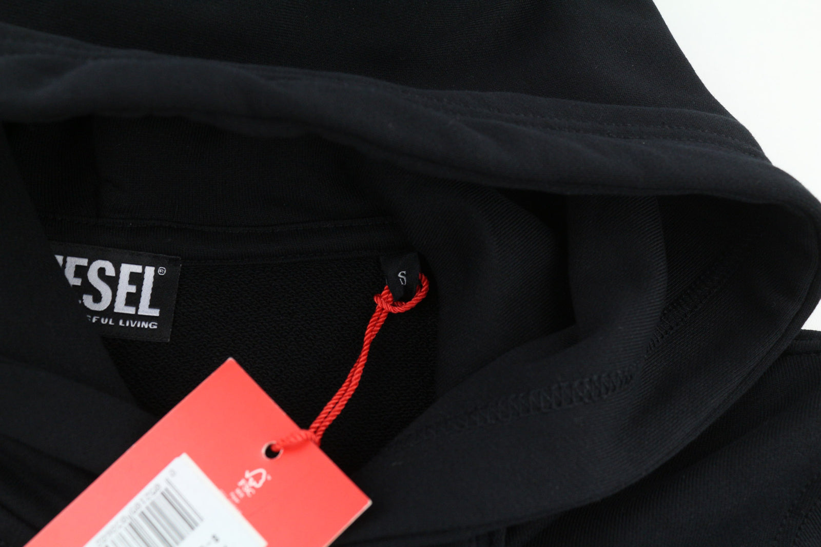 DIESEL S-Ginn-Hood-E6 Unisex Hoodie S Black Pullover Front Logo Straps RRP€175