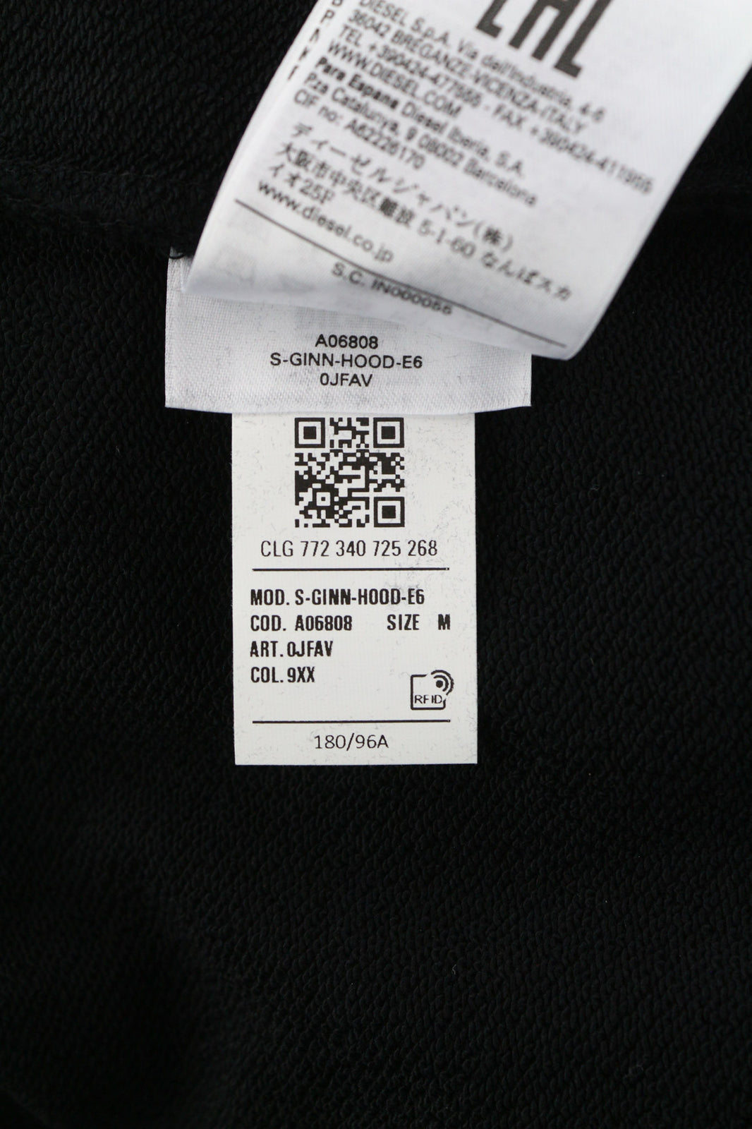 DIESEL S-Ginn-Hood-E6 Unisex Hoodie M Black Pullover Front Logo Straps RRP€175