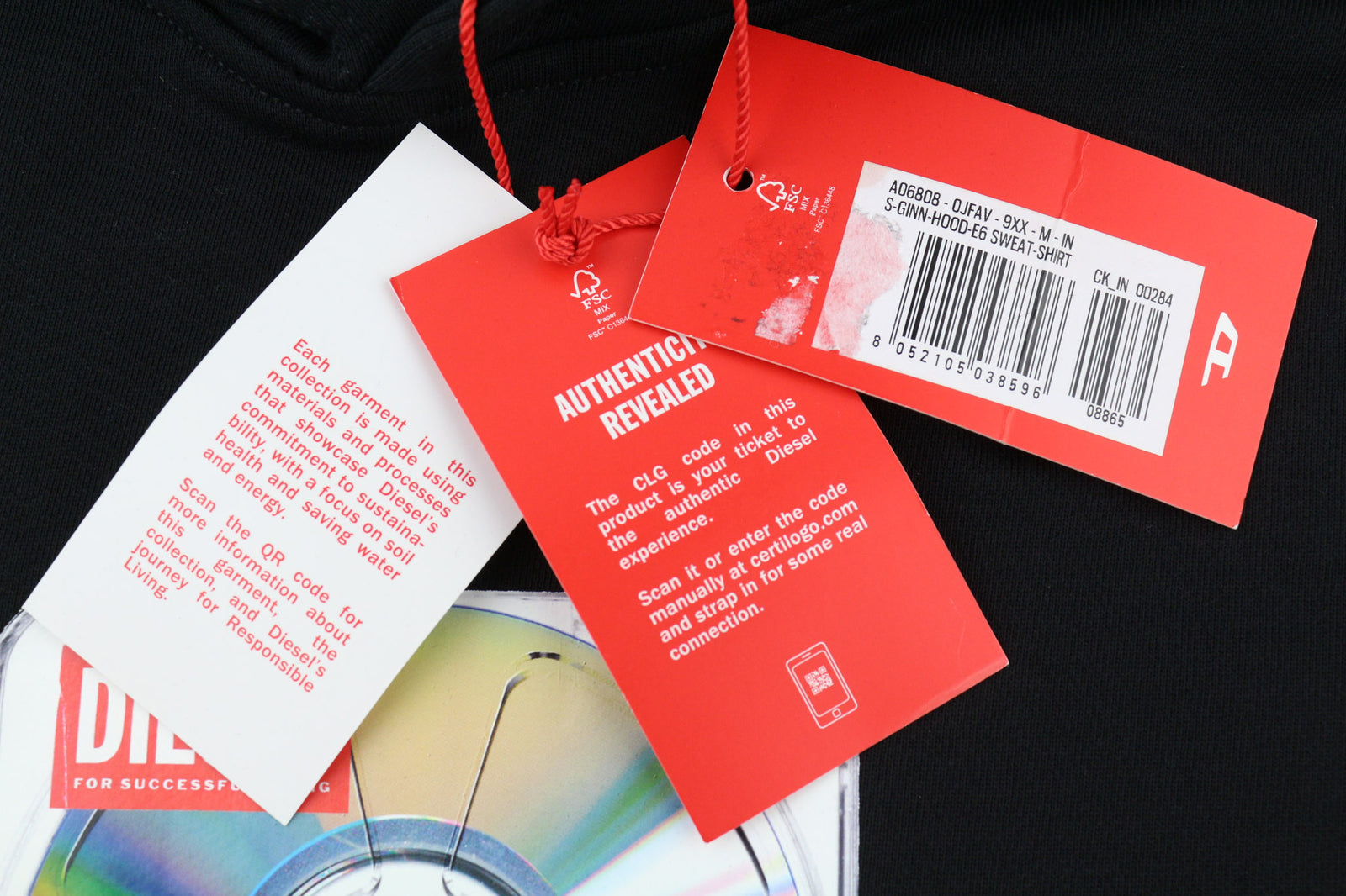 DIESEL S-Ginn-Hood-E6 Unisex Hoodie M Black Pullover Front Logo Straps RRP€175