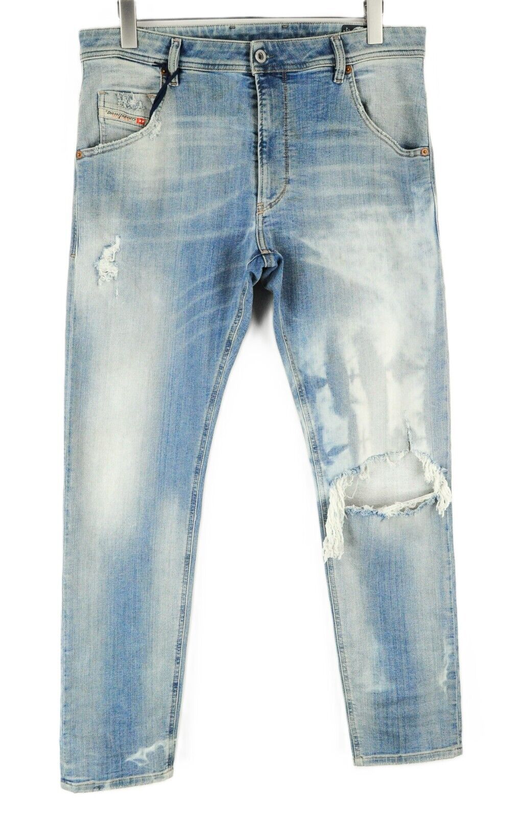 DIESEL Krooley-T 087AE vyriški džinsai W33 Slim Fit Jogg Sweat mėlyni su plėšytais tampriais dribsniais 