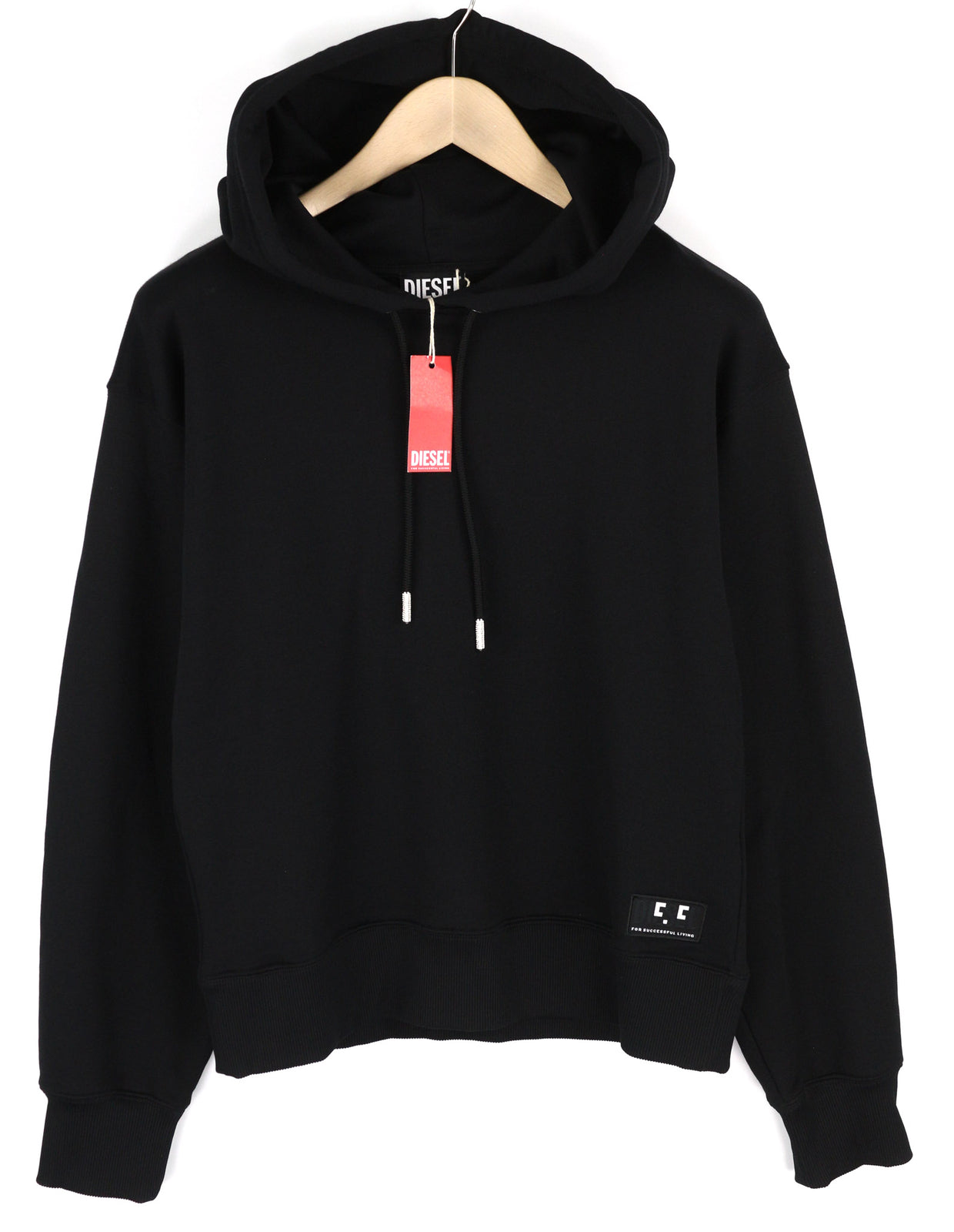 DIESEL F-Lym-Hood Women Hoodie M Black Pullover Front Logo Straps RRP€160