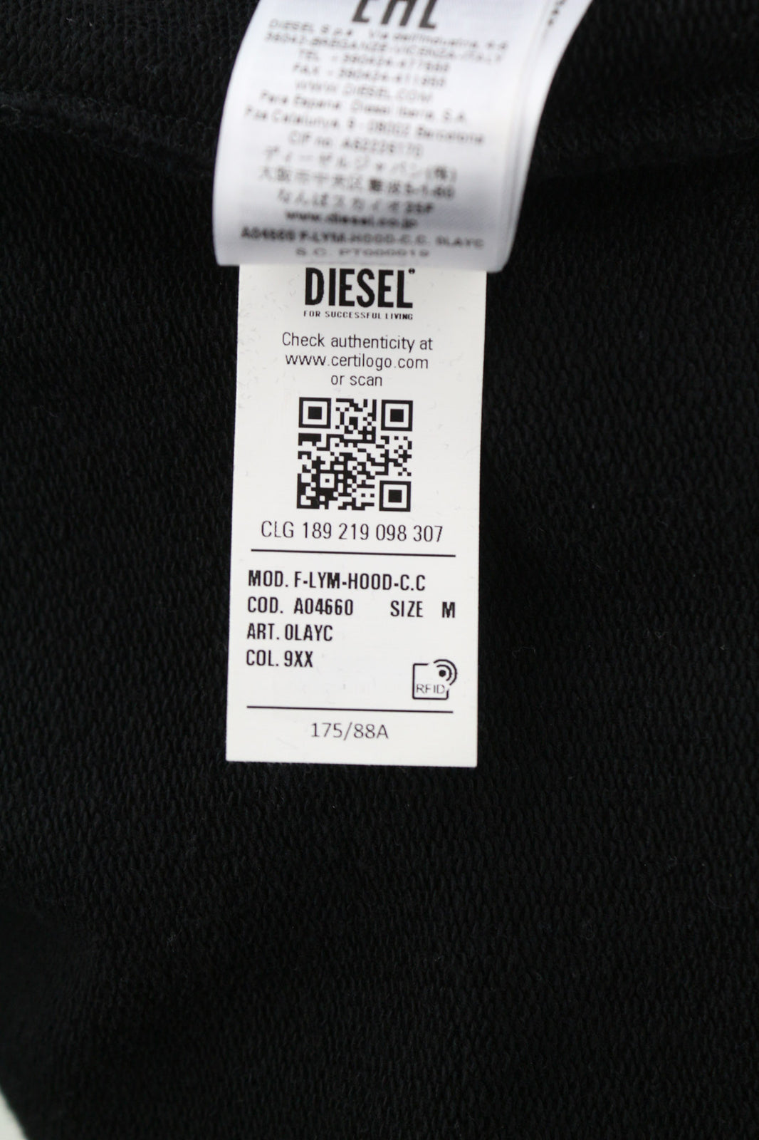 DIESEL F-Lym-Hood Women Hoodie M Black Pullover Front Logo Straps RRP€160